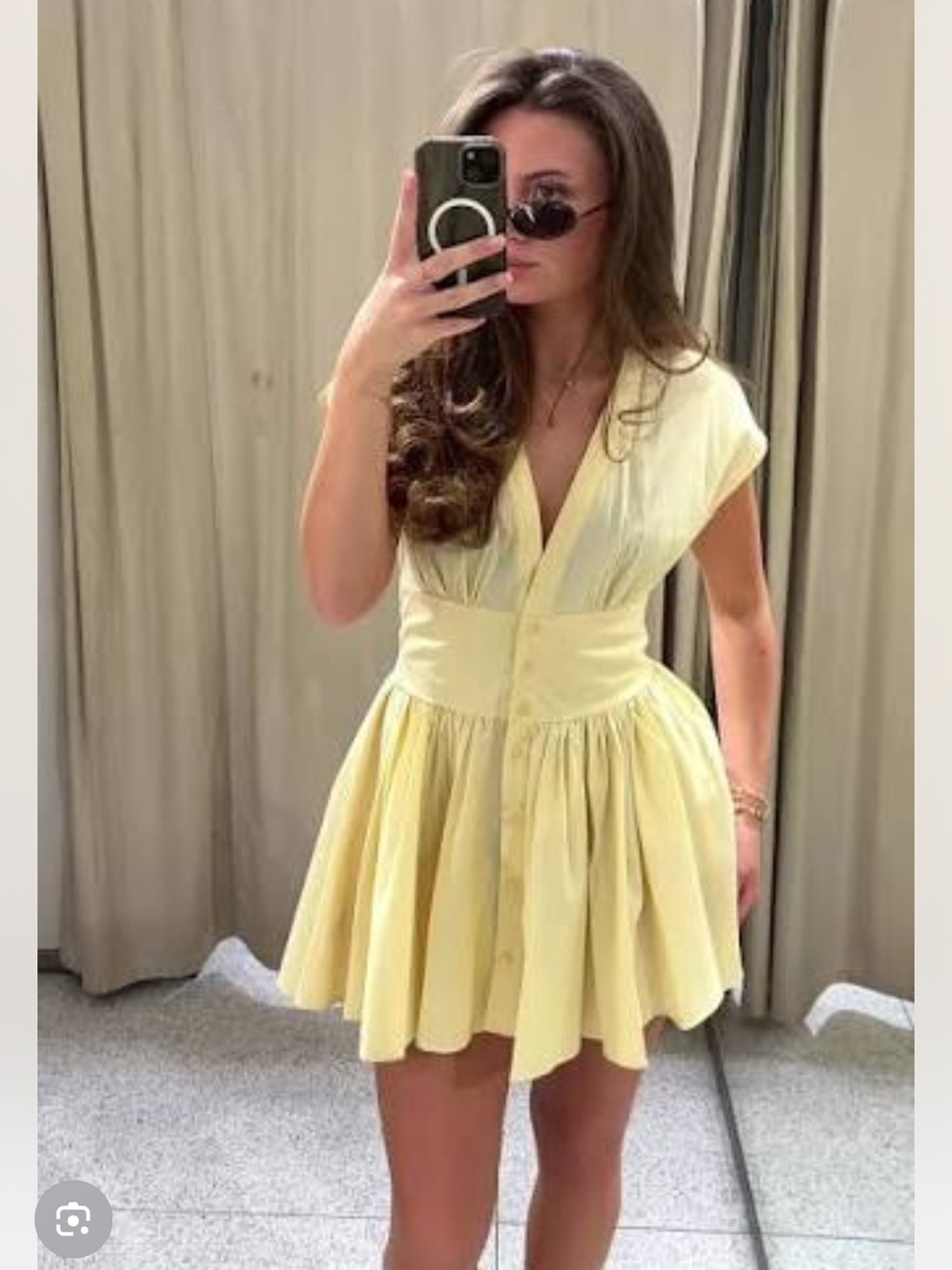 Zara Pastel Yellow V-Neck Button Front Mini Dress